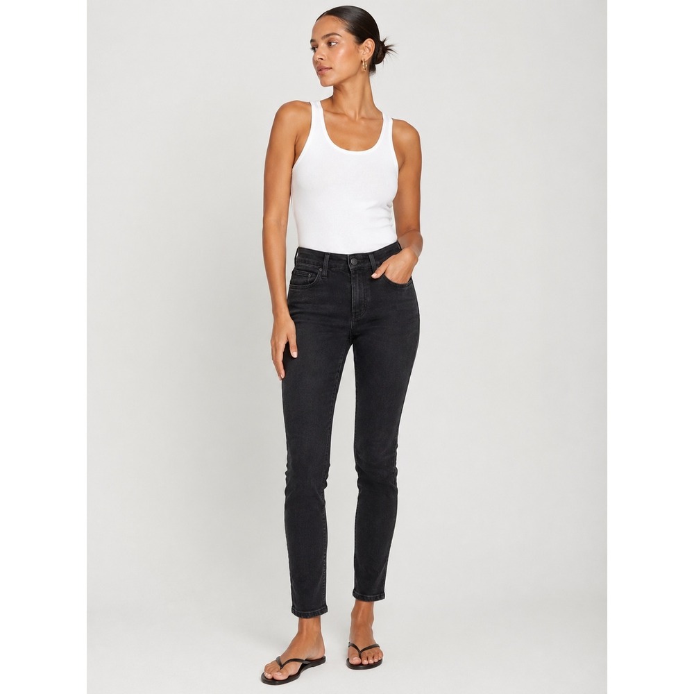 PAIGE Hoxton Ankle Black Fog Luxe Coating High Rise Skinny Jeans 25